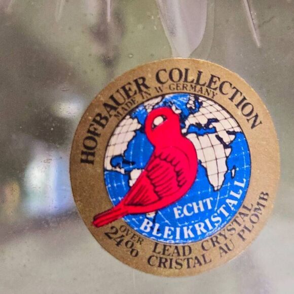 Vintage 24% Lead Crystal Cut to Clear Etched Iridescent Green Bell Hofbauer Byrd - Picture 8 of 8